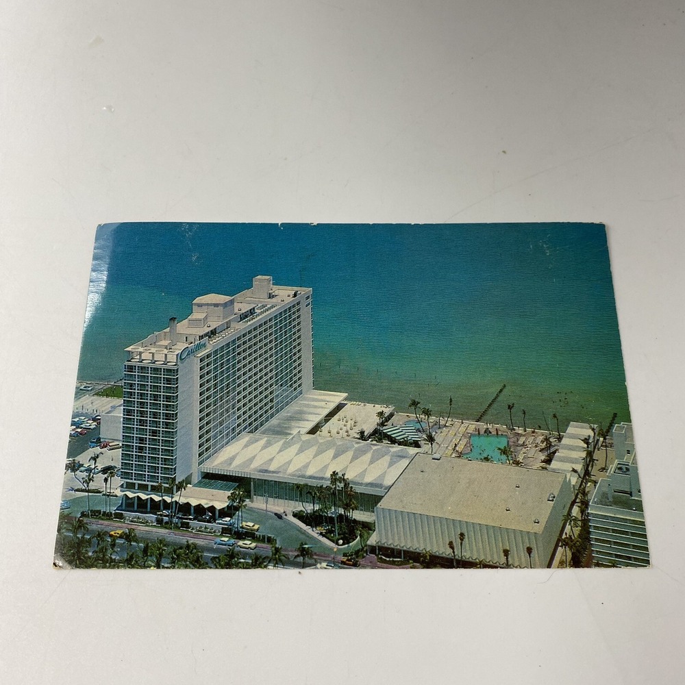Vtg Miami Beach FL Postcard Carillon‎ Hotel Ariel View Waterfront posted 1964